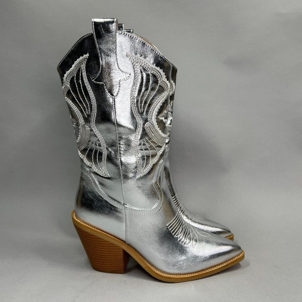 ISNOM Cowgirl Women's Size 8.5‎ Embroidered Pointed Toe Cowboy Boots